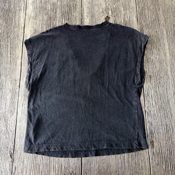 Zara Shirt Women’s Medium Dark Gray Blouse Short Sleeve V-neck Basic Oversized - Picture 5 of 7